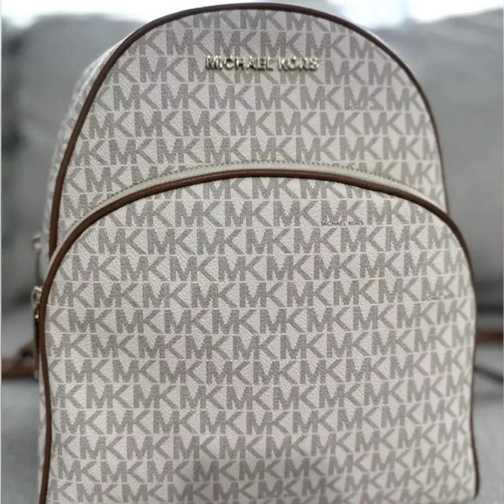 Michael Kors Cream and Brown Geometric Backpack